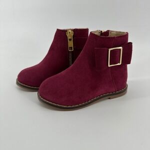 Janie and Jack Burgundy Suede Buckle Zip Ankle Boots Kids Size 4